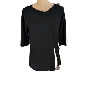 Salt & Pepper New York Women's Black Blouse Size M With‎ Slit & Button Embell.